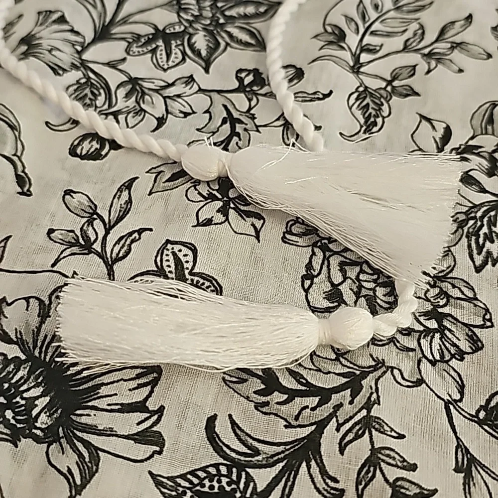 RALPH LAUREN, white with black floral print. OS.‎ Empire waist tie cover up.